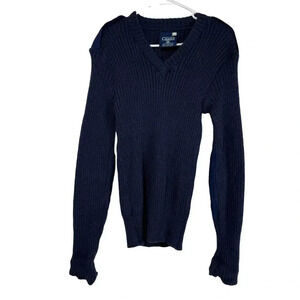 Vintage Citadel Sweater Mens 42 Blue Wool Long Sleeve‎ V-Neck Ribbed Elbow Pads